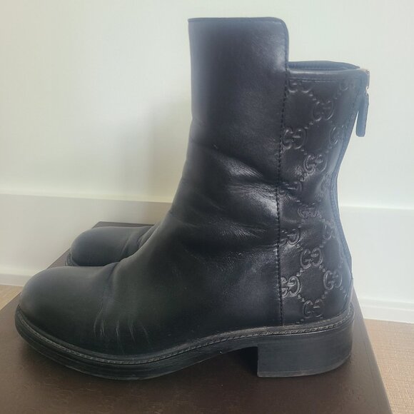 Gucci Embossed Black Leather Boots - Picture 2 of 6